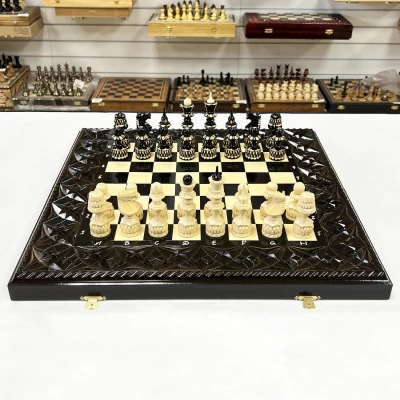 Набор 3 в 1 шахматы нарды шашки резные лак Змея