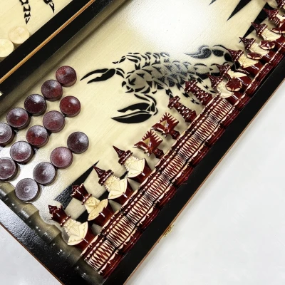 Набор 3 в 1 шахматы нарды шашки резной лак Паук и Скорпион