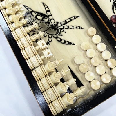 Набор 3 в 1 шахматы нарды шашки резной лак Паук и Скорпион