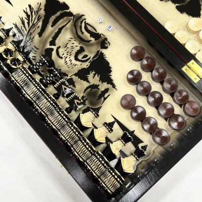 Набор 3 в 1 шахматы нарды шашки резной лак Медведь