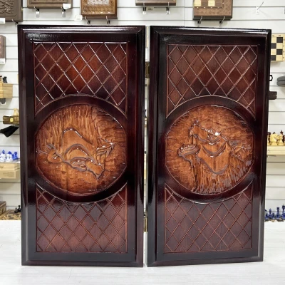 Нарды подарочные резные Медведь лак 60 см