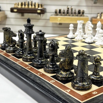 Шахматы эксклюзивные мореный дуб кракелюр черное золото