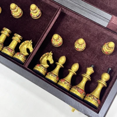 Шахматы эксклюзивные мореный дуб ручная роспись Хохлома