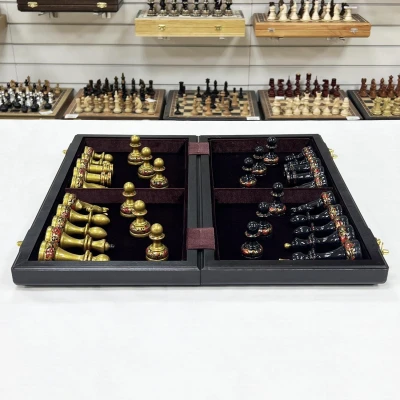 Шахматы эксклюзивные мореный дуб ручная роспись Хохлома