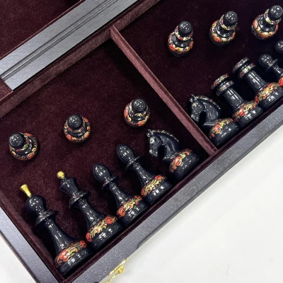 Шахматы эксклюзивные мореный дуб ручная роспись Хохлома