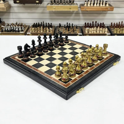 Шахматы эксклюзивные мореный дуб ручная роспись Хохлома