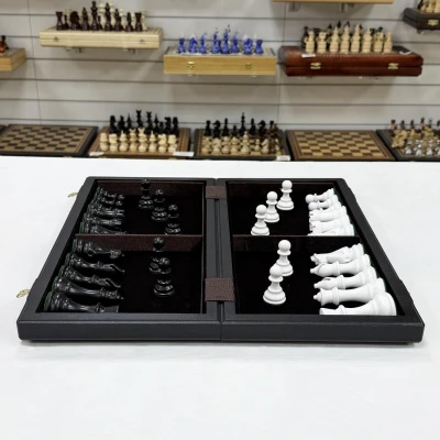 Шахматы деревянные мореный дуб Суприм черно-белые средние