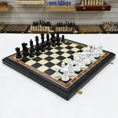 Шахматы деревянные мореный дуб Суприм черно-белые средние Шахматы деревянные мореный дуб Суприм черно-белые средние