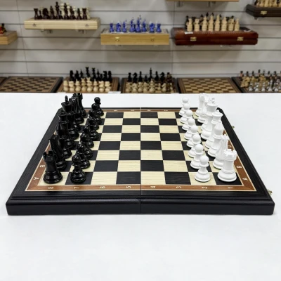 Шахматы деревянные мореный дуб Суприм черно-белые средние