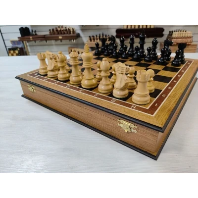 Шахматы подарочные Гамбит в деревянном ларце из дуба с утяжеленными фигурами большие