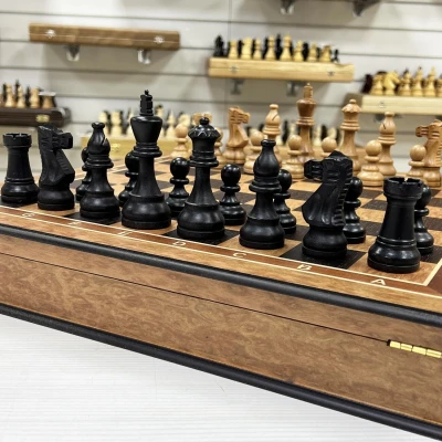 Шахматный ларец из эвкалипта с фигурами индийский Стаунтон