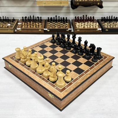 Шахматы в ларце эвкалипт с фигурами Стаунтон Royal 31 утяжеленные ручной работы