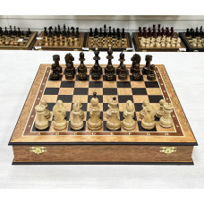 Шахматный ларец эвкалипт с фигурами с резным конем