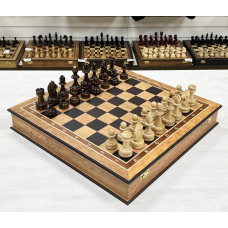 Шахматный ларец эвкалипт с фигурами с резным конем