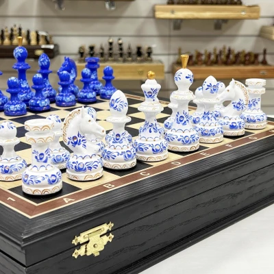 Шахматы подарочные художественная роспись гжель