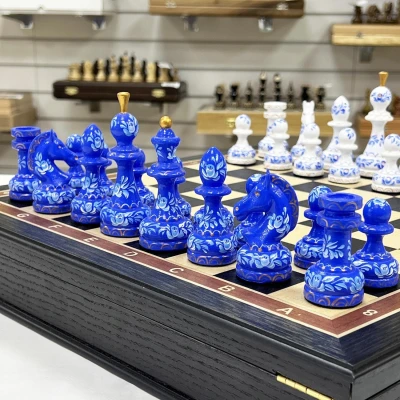 Шахматы подарочные художественная роспись гжель