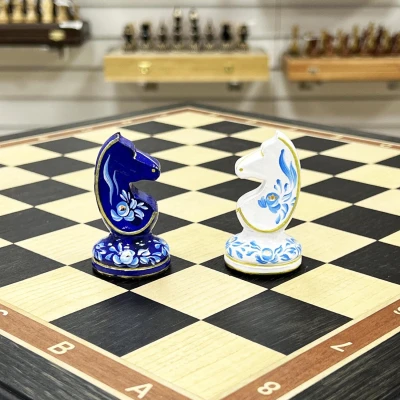 Шахматы ручной работы художественная роспись Гжель стаунтон моренный дуб