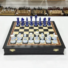 Шахматы ручной работы художественная роспись Гжель стаунтон моренный дуб