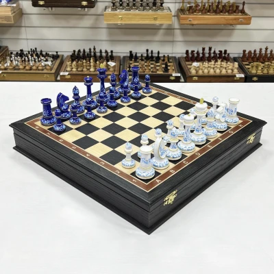 Шахматы ручной работы художественная роспись Гжель стаунтон моренный дуб