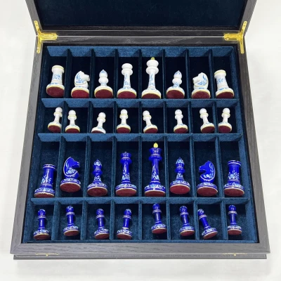 Шахматы ручной работы художественная роспись Гжель стаунтон моренный дуб