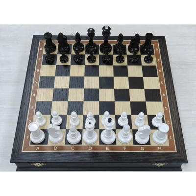 Шахматный ларец из мореного дуба с фигурами из бука Люкс