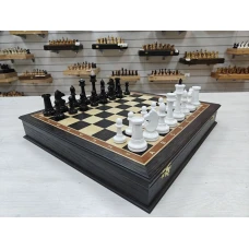 Шахматный ларец из мореного дуба с фигурами из бука Люкс