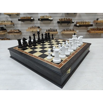 Шахматный ларец из мореного дуба с фигурами из бука Люкс