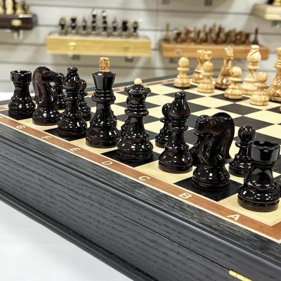 Шахматы подарочные Карельская береза моренный дуб Люкс