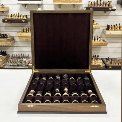 Шахматный ларец подарочный орех с фигурами Хоккей