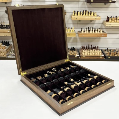 Шахматный ларец подарочный орех с фигурами Хоккей