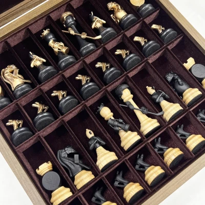 Шахматный ларец подарочный орех с фигурами Хоккей