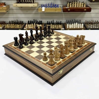 Шахматы в ларце из дерева ореха с фигурами Суприм бук