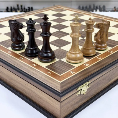 Шахматы в ларце из дерева ореха с фигурами Суприм бук