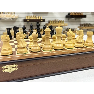 Шахматный ларец Махагон с индийскими фигурами Гамбит 45 см