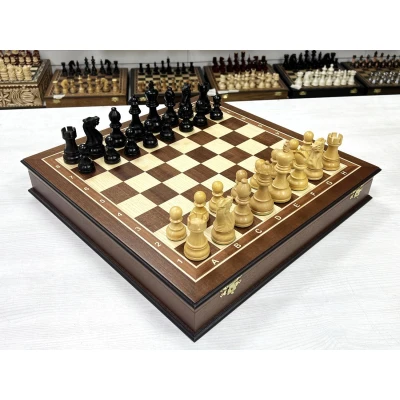 Шахматный ларец Махагон с индийскими фигурами Гамбит 45 см