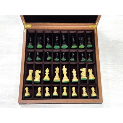 Шахматный ларец Махагон с индийскими фигурами Гамбит 45 см