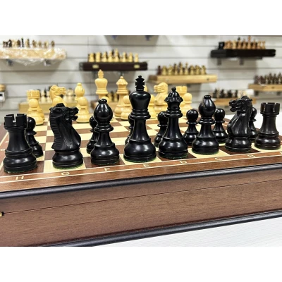 Шахматный ларец Махагон с индийскими фигурами Гамбит 45 см