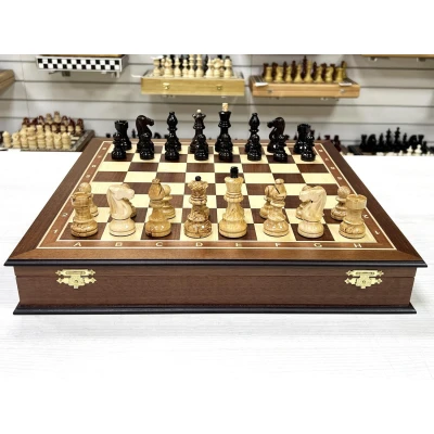 Шахматный ларец Махагон красное дерево с фигурами из карельской березы 45 см