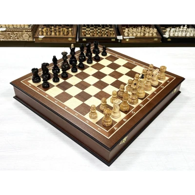 Шахматный ларец Махагон красное дерево с фигурами из карельской березы 45 см