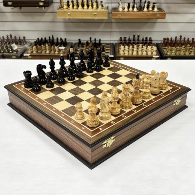 Шахматы в ларце подарочные орех Стаунтон карельская береза 40 см