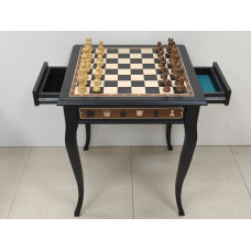 Шахматный стол подарочный из мореного дуба с фигурами из самшита и палисандра