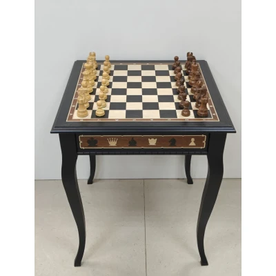 Шахматный стол подарочный из мореного дуба с фигурами из самшита и палисандра