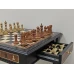 Шахматный стол подарочный из мореного дуба с фигурами композит
