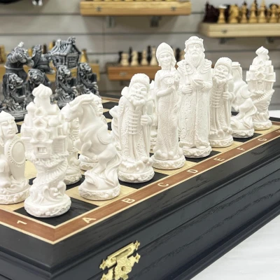 Шахматы Сказочные в ларце из мореного дуба