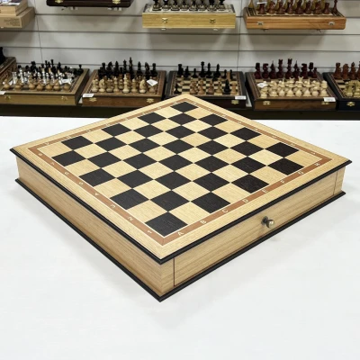 Шахматный ларец с выдвижными ящиками большой дуб венге клетка 5 см без фигур