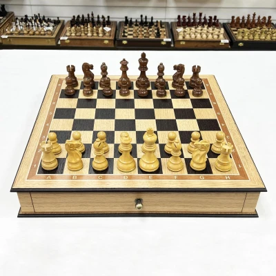 Шахматы эксклюзивные в ларце с выдвижными ящиками дуб Эндшпиль клетка 5 см