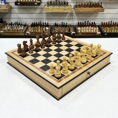 Шахматы эксклюзивные в ларце с выдвижными ящиками дуб Эндшпиль клетка 5 см