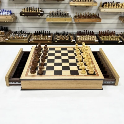 Шахматы эксклюзивные в ларце с выдвижными ящиками дуб Эндшпиль клетка 5 см