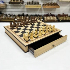 Шахматы эксклюзивные в ларце с выдвижными ящиками дуб Эндшпиль клетка 5 см