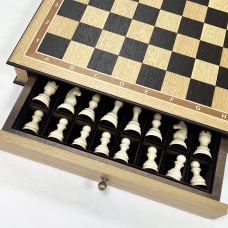 Шахматы в ларце из дуба с выдвижными ящиками Бастион матовые